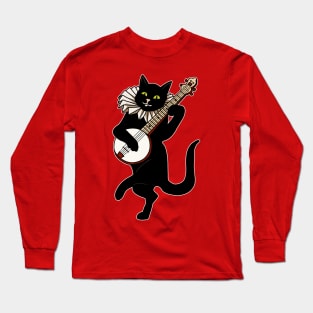 Vintage Cat Playing Banjo Long Sleeve T-Shirt